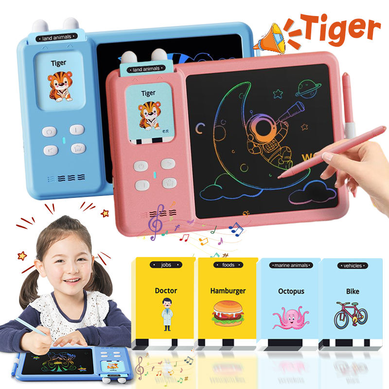 2-in-1 LCD Writing Drawing Tablet English Talking Flash Cards Montessori Educational Learning Machine Autism Sensory Toy for Kid