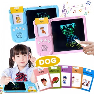 Kids Cognitive Card Machine Electronic English Learning Device Toddler Educational Talking Flash Cards with LCD Drawing Tablet