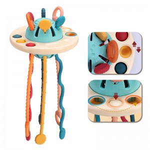 Terlaris Silicone Baby Teething String UFO Flying Saucer Puller Interaktif Montessori Sensory Toys untuk Bayi 6-12 Bulan