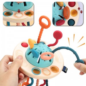 Best Selling Silicone Baby Teething Strings UFO Flying Saucer Puller Interactive Montessori Sensory Toys for Babies 6-12 Months