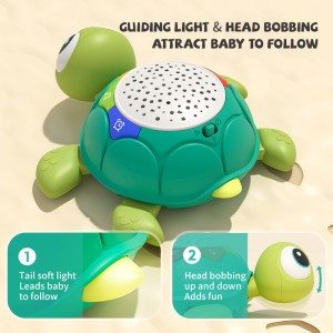 Bayi Belajar Merangkak Listrik Kura-kura Mainan Kepala Gemetar Kartun Hewan Proyeksi Pencahayaan Musik Remote Control Turtle Mainan
