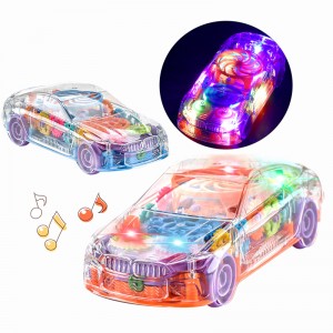 Children Transparent Electric Universal Racing Car Toy Battery Operated Plastic Rotating Concept Gear Car Toys With Music Light