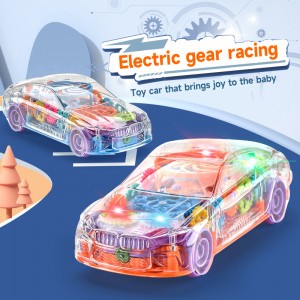 Dzieci przezroczysty elektryczny uniwersalny samochód wyścigowy zabawka na baterie plastikowa obrotowa koncepcja przekładnia samochody zabawkowe z oświetleniem muzycznym