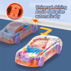Dječji prozirni električni univerzalni trkaći automobil igračka na baterije, plastični rotirajući konceptni zupčanici, automobili s glazbenim svjetlom