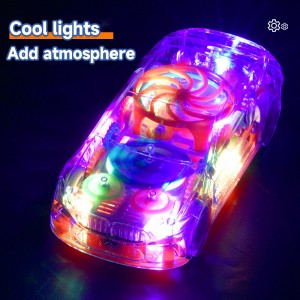ילדים שקוף חשמלי אוניברסלי רכב מירוץ צעצוע מופעל סוללה פלסטיק מסתובב קונספט ציוד צעצועי מכונית עם אור מוזיקה