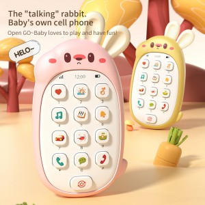 Toddler Montessori Enlighten Music & Light Cellphone Baby Educational Bilingual Mobile Phone Kids Cartoon Rabbit Cell Phone Toy