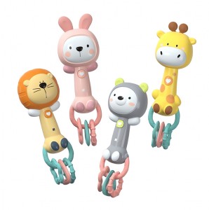 Newborn Sensory Musical Stick Cartoon Giraffe/ Rabbit/ Bear/ Lion Rattle Teether Infant Early Educational Baby Rattles Toys