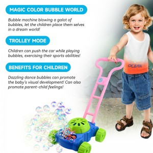 နွေရာသီ ပြင်ပ အီလက်ထရွန်းနစ် အလိုအလျောက် Bubble Maker စက် အရွယ်ကလေးငယ်များအတွက် မူကြိုကလေးများအတွက် ပျော်ရွှင်စရာ Bubble Blowing Push Toys