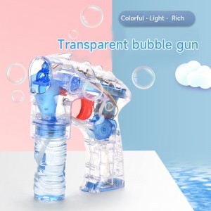 Pistola di soffia di bolle di spazii trasparenti per l'estate per l'esterno Pistola di bolle automatica per i zitelli cù una soluzione di buttiglia
