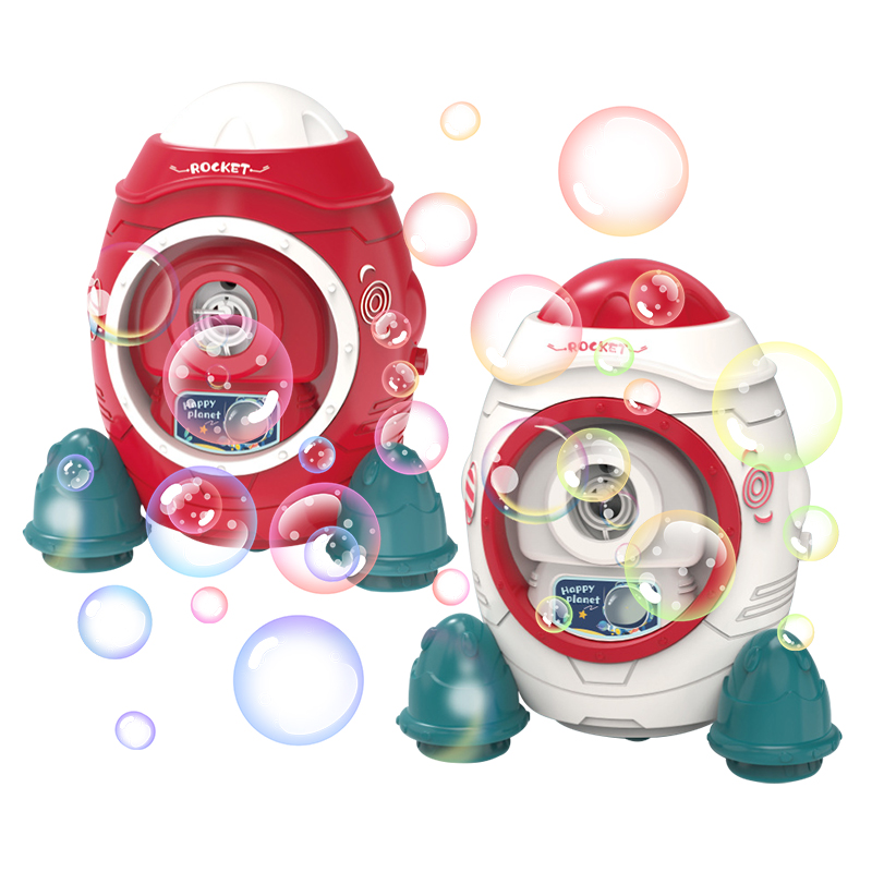 Children Bubble Blowing Toy Summer Outdoor Activity Electric Automatic Aviation Rocket Bubble Maker Machine with Colorful Light