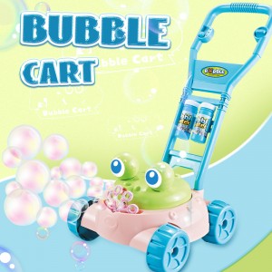 Sabon Cartoon Frog Lawn Mower Bubble Cart Juguetes De Burbujas Lokacin bazara na Wajen Wutar Lantarki na Kiɗa na Bubble Machine don Yara