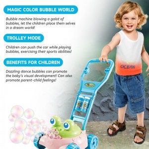 New Cartoon Frog Lawn Mower Bubble Cart Juguetes De Burbujas Summer Outdoor Electric Musical Bubble Machine Toys for Kids