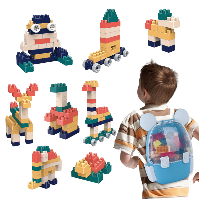 58 gabali radošs celtniecības ķieģelis Vecāku un bērnu interaktīvās montāžas rotaļlietas Bērniem Inteliģenti DIY celtniecības bloki ar mugursomu