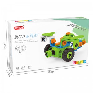 63PCS 3 n'ime 1 STEM Creative Self Assembly Truck 3D Novelty Shapes Construction Play Kit IQ Development Screw Building Blocks Toy