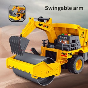 Boys Urban Construction Road Roller Excavator Combination Vehicle Acousto-Optic Friction Powered Engineering Truck Toy for Kids