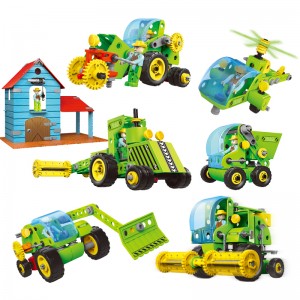 153PCS 8-in-1 Kreatif Tema Pertanian DIY Model Truk Bangunan Mainan Uap Pendidikan Mandiri Perakitan Kendaraan Blok Mainan untuk Anak