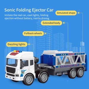 Kids Acousto-Optic Friction Transporter Vehicles Ejection Foldable Deformation Military Trailer Truck Toy with Mini Racing Cars