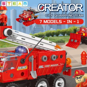159PCS 7-in-1 Fire Rescue Vehicle Building Block Toys Set Mga Bata Hand-on Ability Training Screw at Nuts Assembly City Truck