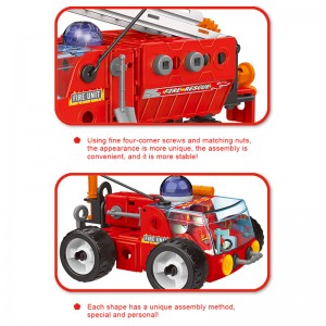 Vehículo de rescate contra incendios 7 en 1 de 159 Uds., juego de juguetes de bloques de construcción para niños, conjunto de tornillos y tuercas de entrenamiento de habilidad manual, camión de ciudad