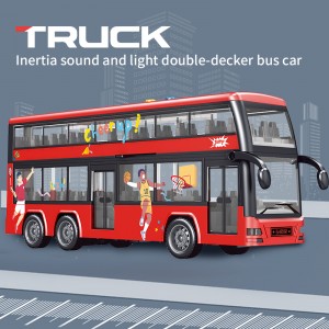 Children Inertia Door Opening City Tourist Car Model Kids Plastic Friction Truck Double Decker Urban Bus Toy with Music & Light
