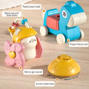 5-In-1 Baby Removable Rocking Horse Toy Sucker Rotating Windmill Cute Slide Car Infant Bath Toy Toddler Sensory Dining Table Toy