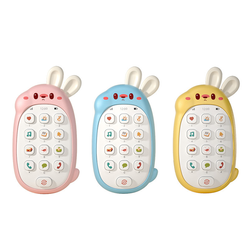 Toddler Montessori Enlighten Music & Light Cellphone Baby Educational Bilingual Mobile Phone Kids Cartoon Rabbit Cell Phone Toy