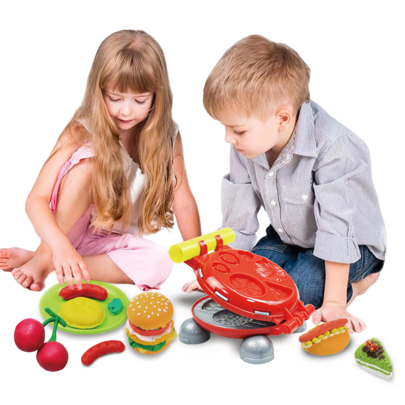 Pasgemaakte plasticine en gereedskap Speelstel Kinders Intelligente kleivorms Verbeeldingryke Hamburg Restaurant Speelgoeddeegstel vir kinders