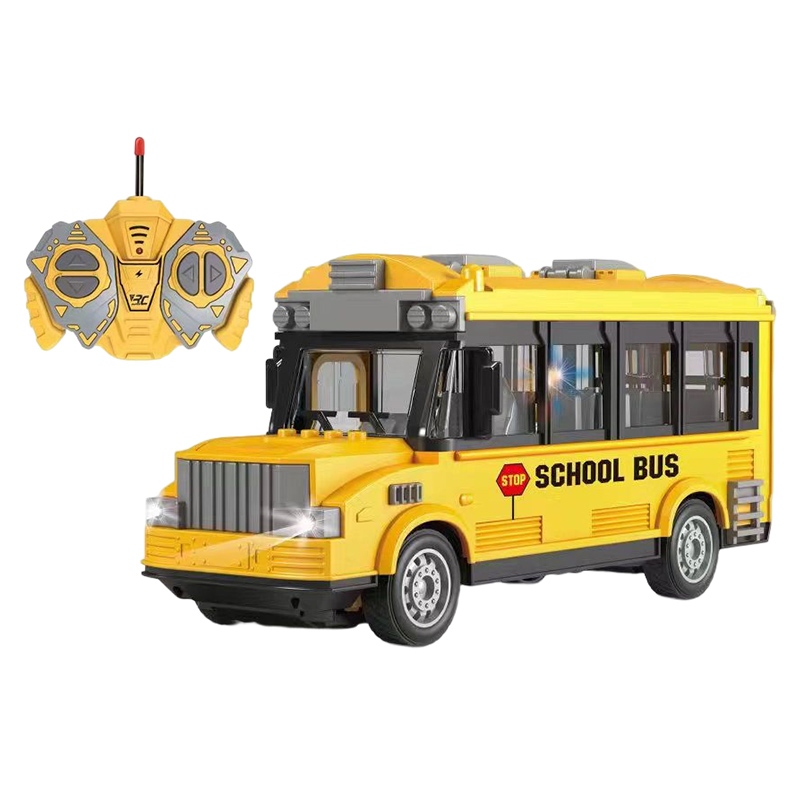 Child 1:30 Scale Yellow Rc Model School Buses Plastic Lighting Vehicle 27Mhz 4-channel Remote Control School Bus Toys for Kids