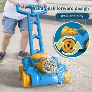 Kids Summer Outdoor Backyard Gardening Beach Swimming Toys Electric Automatic Light up Hand Push Lawn Mower Bubble Machine Toys