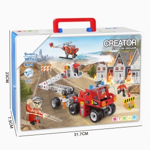 187-teiliges Vorbau-Schraubenmutter-Montage-Set für Feuerwehrfahrzeuge, Hubschrauber, pädagogisches Baustein-Set für Feuerrettungswagen für Kinder
