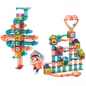 Deluxe 3D dúdlike magnetyske tegels Bouwblok Kastiel Kids Underwiis Binnenbou Game Ball Marble Run Race Track Toy Set