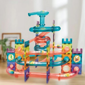 Deluxe 3D Clear Magnetic Tile Building Block Castle Kids Education Indoor Construction Game Ball Marble Run Race Track Toy Set