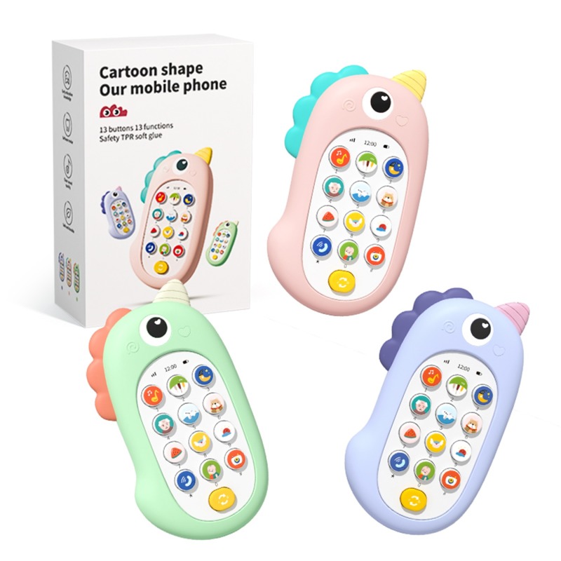 Telèfon mòbil educatiu per a nadons, joguina còmoda per dormir, funda de silicona amb unicorn de dibuixos animats, joguina bilingüe per a nens