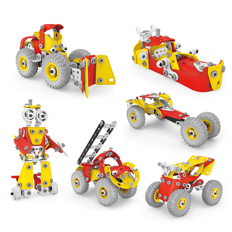 196PCS 6 in 1 Creatieve DIY Assemblage Truck Play Kit STEM Kids Schroef Moer Nemen Deel Speelgoed Kinderen educatief Bouwstenen Speelgoed
