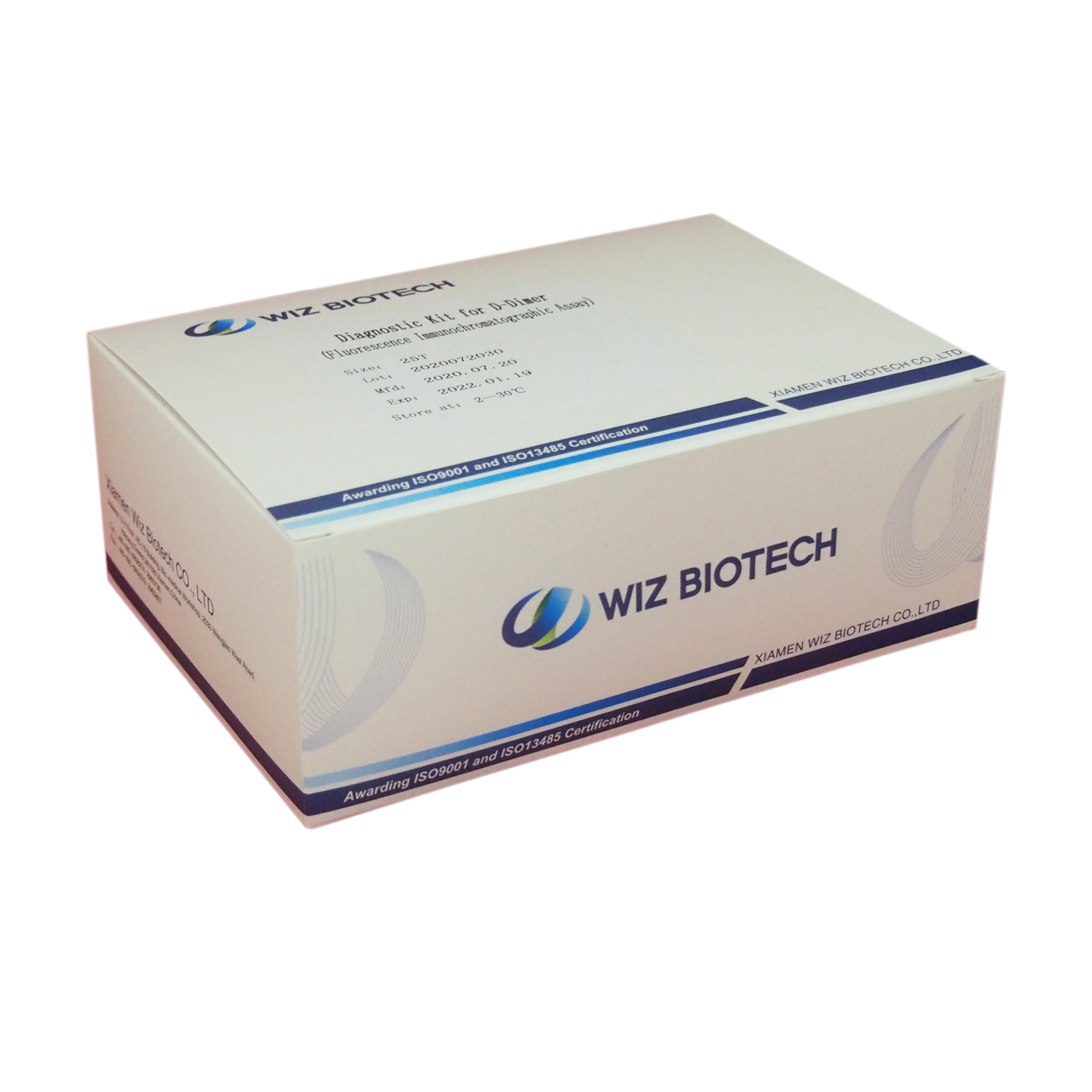 Xiamen Wiz biotech IVD toetsstel D-dimeer vinnige toetsstel diagnostiese kit