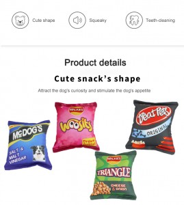 Op maat gemaakte chips snacks zacht interactief canvas pluche piepend hondenspeelgoed