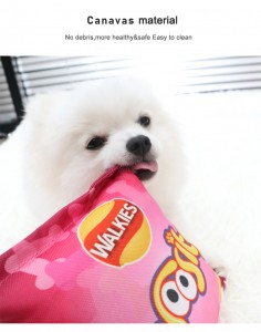 Custom stuffed chips snackes soft interactive canvas plush squeaky pet dog toys