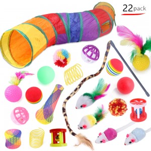 Indoor Interactive Colorful Cat Feather Wand Cat Toys Set