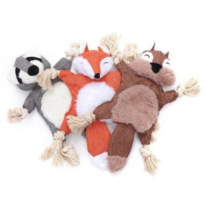 Stuffed squirrel and fox squeaky dog plush toys