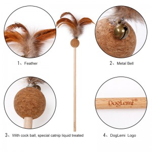 Wooden Cat Feather Teaser Wand Chew Toys