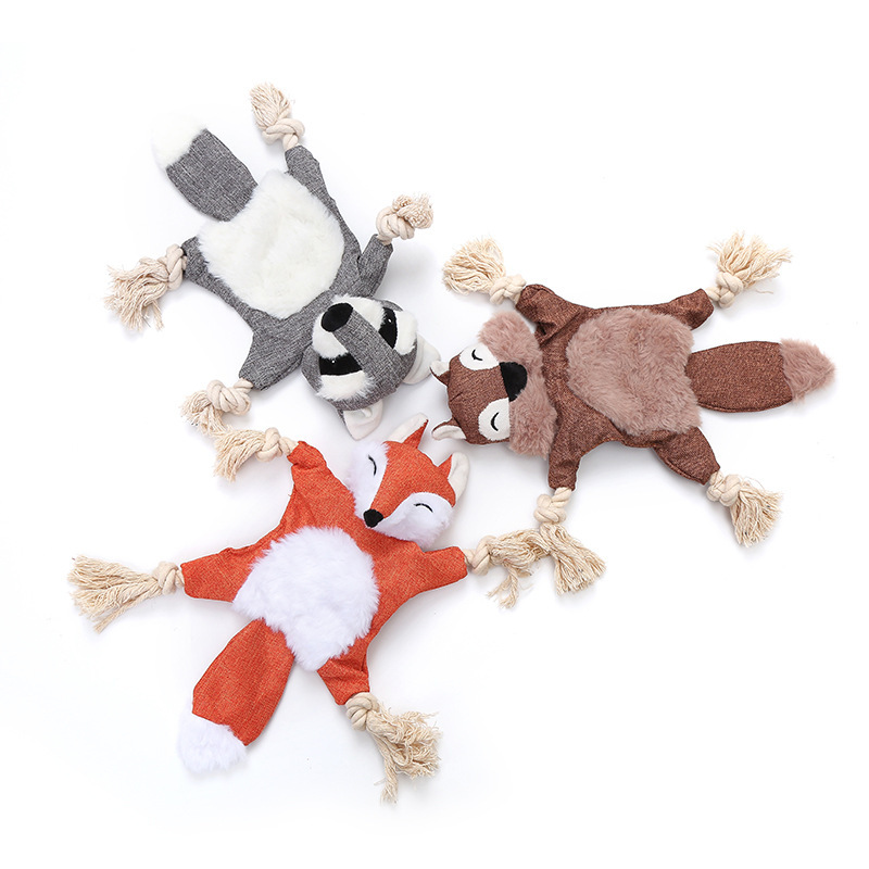 Stuffed squirrel and fox squeaky dog plush toys