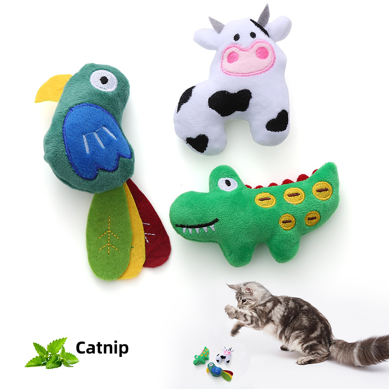 Hayop chewable Mint plush cow crocodile bird shape cat toys