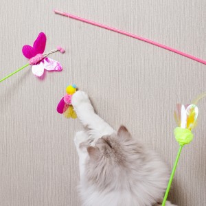 Brinquedos de varinha de gato com sino de papel com brilho de penas