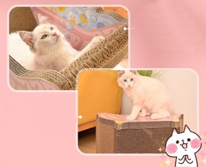 Roze en blauwe badkuip van golfkarton kattenkrabbed kattenkrabdoos