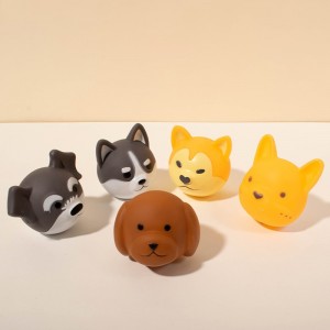 Palla con testa di cane a forma di animale in vinile, giocattoli per animali da masticare striduli