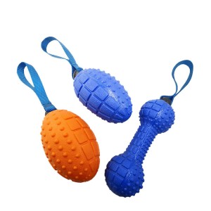 Fabricante de juguetes interactivos para perros con pelota de goma de mascar de Rugby con punta para perros
