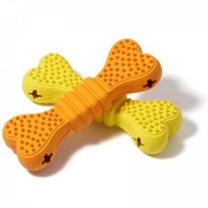 Играчки за храна што протекуваат издржливи играчки за џвакање од гума со двојно срце за чистење на коските