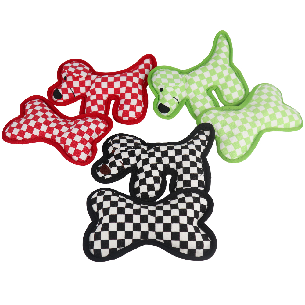 beejay new fashion checkerboard canvas squeaky plush dog chew toys set