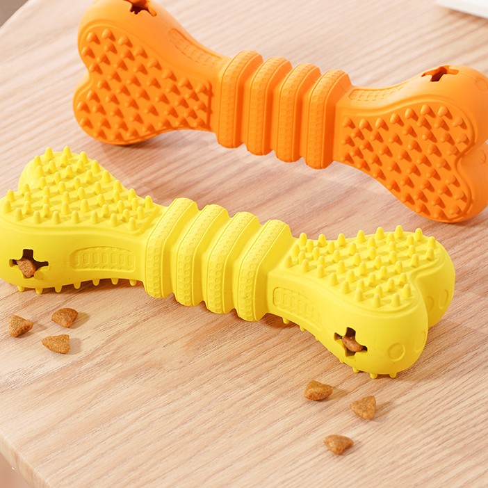 Leaky food toys durable double heart rubber tooth cleaning bone chewing toys