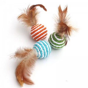 Cuerda de sisal Pelota trenzada Pelota de golf con juguetes para gatos divertidos con plumas